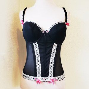 EUC Retro Black & Hot Pink Bustier Corset w/ Boning Sz S